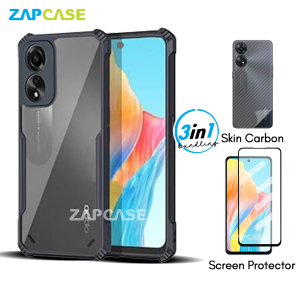 3in1 Case Oppo A58 4G Armor Fushion Casing Free Tempered Glass Dan Skin Carbon