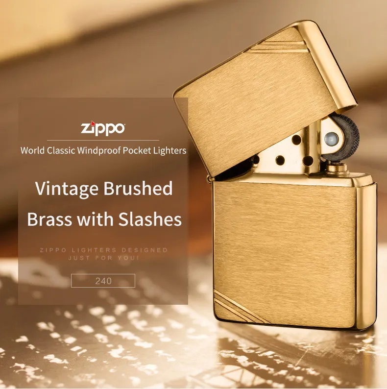Zippo Vintage Series Repli-ca with Slashes Brushed Brass Lighter | Zippo 240（ Lighter Without Fuel Inside ) | Lazada PH