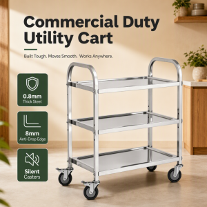 Stainless Steel Utility Cart Kitchen Trolley Catering Storage Shelf Restaurant Service Cart 3 Tier