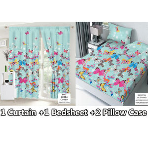 【Free Shipping】4 In 1 Sets Bedsheet 4 In 1 Set On Sale Bedsheet With Kumot At Punda Bedsheets Queen Size Bed Sheet Set Premium Quality Bedsheet With 2pcs Pillow Case And Curtains 1pcs Bedroom Curtains Decoration Set Home Decoration