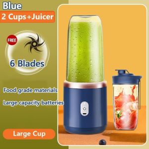 BlueRabbit 2Cup Electric fruit juicer blender juice mixer mini Wireless Portable household USB Charging 6 Blad
