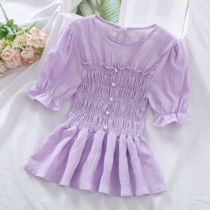 Chiffon Shirt Womens Summer 2024 New French Style Niche Design Slim and Thin Western Style Puff Sleeve All-match Blouse