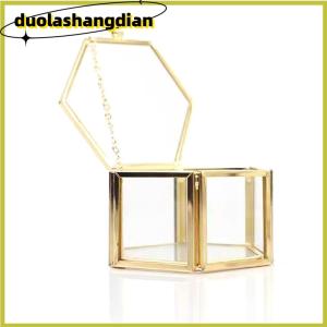 [Duola] High-end Hexagonal Ring Box Gold And Jewelry Accessory Box Golden Glass Luxurious And Retro Jewelry Storage Box