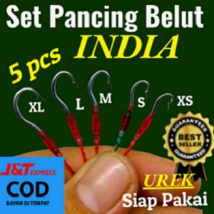 5 Pcs Set Pancing Belut Sawah Kail Urek Belut Model INDIA (XSSMLXL) Bahan kail Baja Putih tali senar niylon Damyl Mambo pelangi 2 lapis 150 sd 20 pancing ikan belut sungai belut rawa belut kolam belut sidat pancing urek belut sidat siap pakai termurah