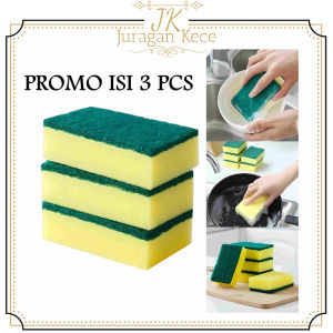 JUKE PROMO ISI 3 PCS Spons Cuci Piring Sponge Gosok Panci Sanlight Spon Bantal Dapur 2 Sisi Halus Kasar Satuan