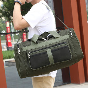 Tas Travel Besar กระเป๋าผ้าอ๊อกซ์ฟอร์ดกระเป๋าเดินทางแบบพกพาพับเก็บได้กันน้ำกระเป๋าสะพายไหล่ผู้ชายกระเป๋าหลายใบกระเป๋านักเรียน60*24*31ซม.