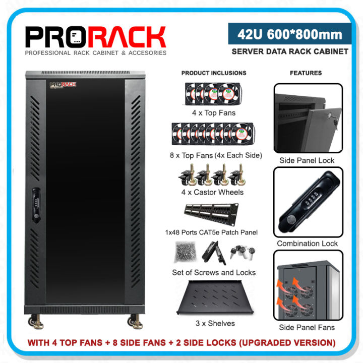PRORACK 42U 600x800mm Server Data Rack Cabinet with Optional Side ...