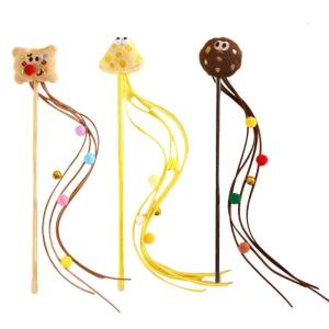 Interactive Cats Teaser Toy Wand with Tassels Cartoon Burger for Indoor Play Burger Tassels Teaser Cats Toy Wand Stick