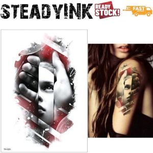 [𝚂𝚝𝚎𝚊𝚍𝚢𝙸𝙽𝙺] Tattoo Sticker Waterproof Tatu | Surreal Artistic Girl Portrait | Body Art Makeup Event Festival Party |