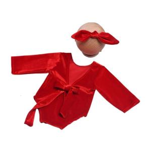 Photography Props for Baby Girls 0-1M Photo Costume Bowknot Red Jumpsuits Headdress Newborn Christmas Photo Outfit 2pcs