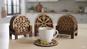 Floral Wooden Coaster Set (40 Designs) Round Coffee & Tea Coasters Laser Cut Wood 90mm 3mm Thick