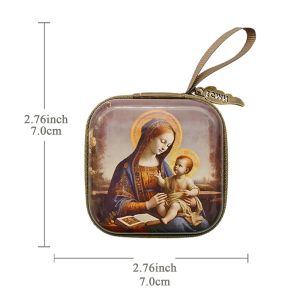 MINIMALUX 7x7cm Prayer Rosary Storage Bag Zippered Virgin Mary Religious Articles Portable Cartoon Jewelry Box Devotees