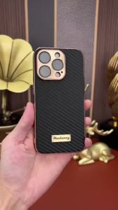 Luxury Plating Leather Carbon Fiber Texture Phone Case For iPhone 17 16 15 14 13 Pro Max Plus 17Air Alloy Shockproof Cover