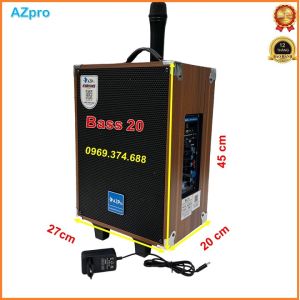 Loa kéo Bluetooth chính hãng AZPROAZ-8 Bass 20 thùng gỗ cao cấp Tặng  1 mic không dây hút âm tốt