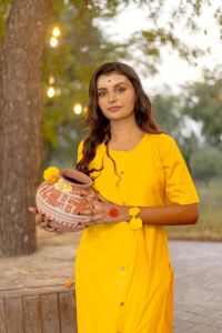 THAIPUSAM PUNJABI SUIT YELLOW KURTI WITH PANTS