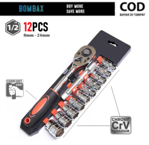 Kunci Socket Wrench Set 12pcs 1/2inch 8-24mm Rachet Handle Multifungsi