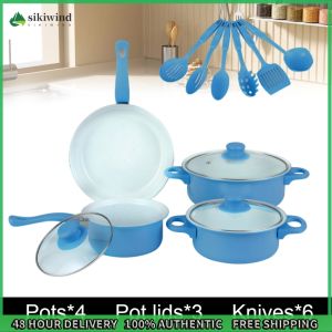Sikiwind 12-Piece Non-Stick Cookware Set Cooking Pot with Lid Milk Pot Maifan Stone Frying Pan Stackable Pot Set for All Types of Cooker