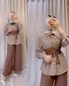 Promo SETELAN ONE SET NAGITA POLOS BAHAN CRINGKLE AIRFLOW PAKAI TALI PINGGANG BISA LEPAS PASANG