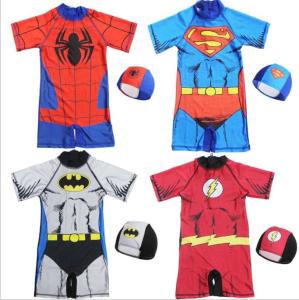 Luoke ชุดว่ายน้ำเด็กการ์ตูน superhero เด็กชุดว่ายน้ำร้อนฟรีหมวกว่ายน้ำฤดูใบไม้ผลิชุดว่ายน้ำเด็กทารกชุดว่ายน้ำ Breathable สบายหนึ่งชิ้นชุดว่ายน้ำสีแดง spot