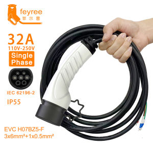 Feyree 32A 8KW EV Charger Plug Type2 Cable 16A 1Phase 3Phase 11KW 22KW IEC62196-2 Cord for Electric Vehicle Car Charging Station