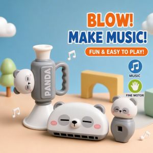 Perfect Mom and Baby 3 Pcs Kids Musical Instrument Set Trumpet Harmonica Whistle Early Educational Blowing Toy Safe ABS For 3 Years Old Baby Oral Muscle Training