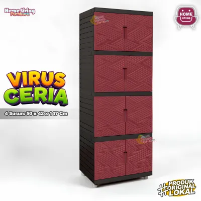 LEMARI PLASTIK VIRUS KINGDOM 4 SUSUN LEMARI PAKAIAN MINIMALIS CABINET SERBAGUNA - CREAM