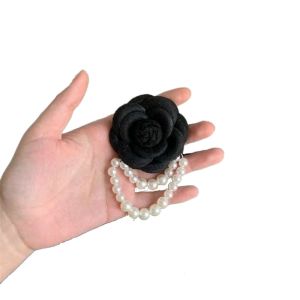 COSE Lady foe Wedding Party Costume Pearl Tassel Fabric Camellia Flower Fashion Jewelry Pin Shirt Collar Accessories Woman Brooch Korean Style Brooch