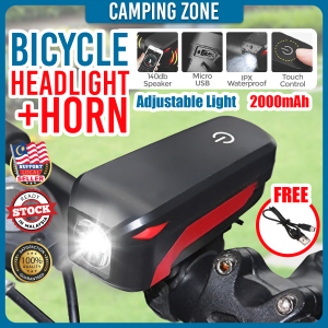 Bicycle Bike Waterproof Adjustable Headlight Front LED Light Touch Switch USB Rechargeable with Horn 350LM