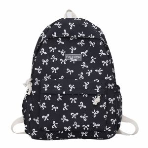 TRFQBJ Bow Printed Student Backpack Large Capacity Adjustable Strap Women Schoolbag Cute Nylon Travel Bag Outdoor