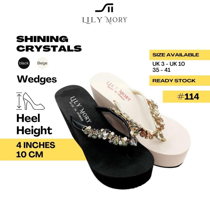Lily Mory Shoes Shining Crystals Wedges Platform Slippers Sandals