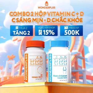 Combo Viên Nhai Bổ Sung Vitamin C 60 Viên + Vitamin D Wonderplus Giúp Làn Da Rạng Rỡ Giúp Xương Chắc Khoẻ Hộp 60 Viên