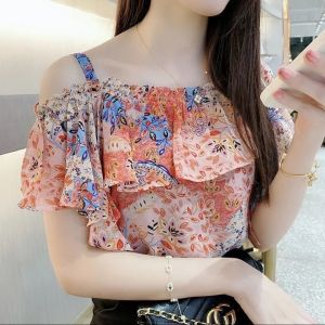 Wanita เสื้อเชิ้ตลายดอกไม้สำหรับผู้หญิงเสื้อเชิ้ตผ้าชีฟองลำลองเสื้อเบลาส์สไตล์เกาหลีไซส์ใหญ่พิเศษ