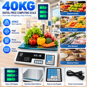 DEKES 40kg stainless steel electronic digital scale dual LCD display rechargeable kitchen scale