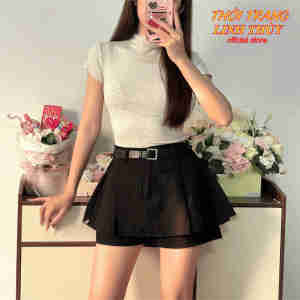 Quần váy kaki 2 tầng bigsize tặng kèm đai Chân váy nữ dáng xoè xếp ly siêu đẹp