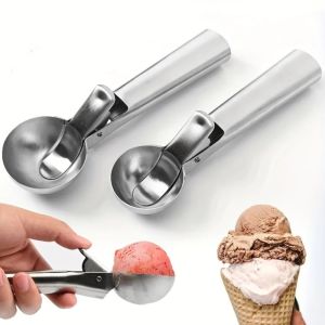 MANKA 3pcs Stainless Steel Ice Cream Scoop Press-type Design Rust-proof Ice Cream Ball Digger Durable Different sizes Fruit Ball Spoon Dessert Shop