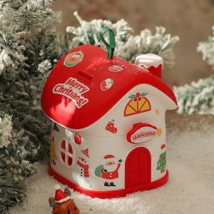 QUIVLOX Christmas Cottage Piggy Bank Small House Shaped Coin Bank DIY Desktop Decoration Savings Jar Childrens Gift