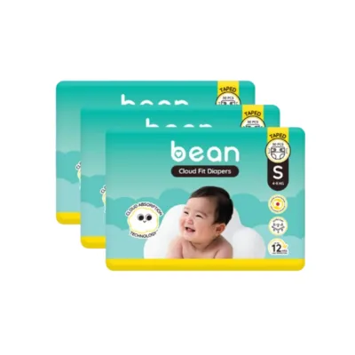[Bundle of 3] bean Cloud Fit Taped Diapers Small (4-8 kg) - 90 pcs
