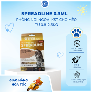 Nhỏ gáy ngoài da Spreadline 0.8-2.5kg phòng và trị sán dây giun tròn ấu trùng giun tim ve và bọ nhảy trên mèo