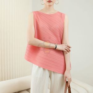 ▬❣ Aiden001 -One Size Summer Ins Wind Pleats Simple Temperament Sleeveless Round Neck Top T-Shirt 6970 - ถูกพร้อมให้กับแผนกำลังกาย