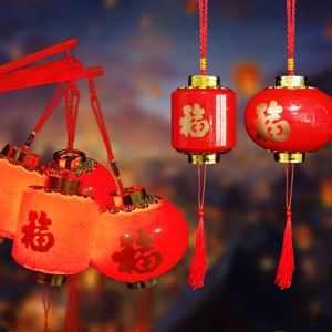 ROSALINDDG Luminescent New Year Handheld Lantern Lucky Antique Red Lantern Portable LED Spring Festival Lantern Home Decor