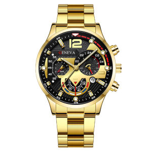 Mens Watch Calendar Six Needle Steel Band Watch Quartz Watch Sports Glow Watch Leisure Elite Watch for Men