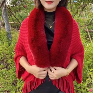WENKEN Thời trang Cardigan Choàng Áo choàng Đan Khăn Choàng Mùa đông Ấm Áp Giả Cổ Áo Lông Thú Sang trọng Kết Thúc Tốt Đẹp