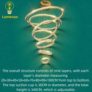 Modern home decoration crystal chandelier stair Pendant lamp living room Pendant lights interior lighting Tricolor With APP/Remote