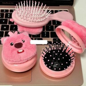Sanrio Kawaii Figure Pink Beaver Round Air Cushion Comb Cartoon Loopy  Portable Curly Hair Small Comb Hair Massage Comb