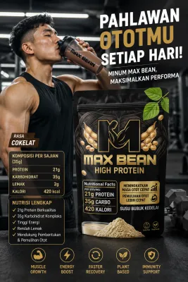 Whey Protein Nabati 1KG 1000 GRAM MAX BEAN HIGH PROTEIN Suplemen fitness Susu Kedelai Tinggi Protein