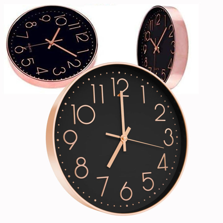 ROSEGOLD - 11.5cm New Round Wallclock Large Numbers Wall Clock Analog ...