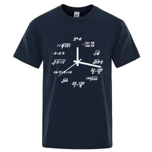 [Local Stock] HBESTY  Mens T-shirt Cotton Blend Casual Funny Math Clock Print Summer Loose O-neck T Shirt for Men Short Sleeve Cool T-shirt Male