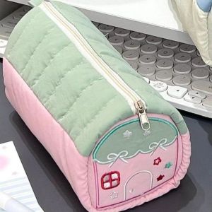 OUREAL Blue Pink Pencil Case Cotton Linen Large Capacity Stationery Bag Cute Multifunctional Pen Box School