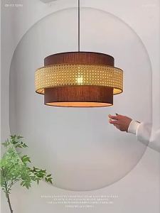 【MY Local Send】Vintage Japanese Style Pendant Light Woven Bamboo Chandelier LED Dining Table Hanging Lamp For Living Room Decoration Restaurant Kitchen