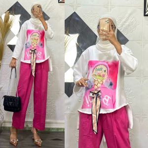 Setelan Wanita Terbaru Kekinian Barbie Pita Set Pink Fanta